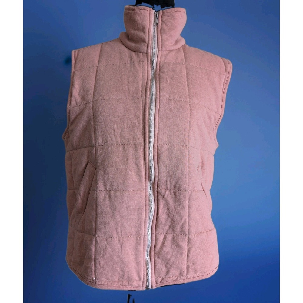 Pink Lilly  Peach Quilted Full Zip 100%  Cotton Vest  Pockets Women's Small EUC